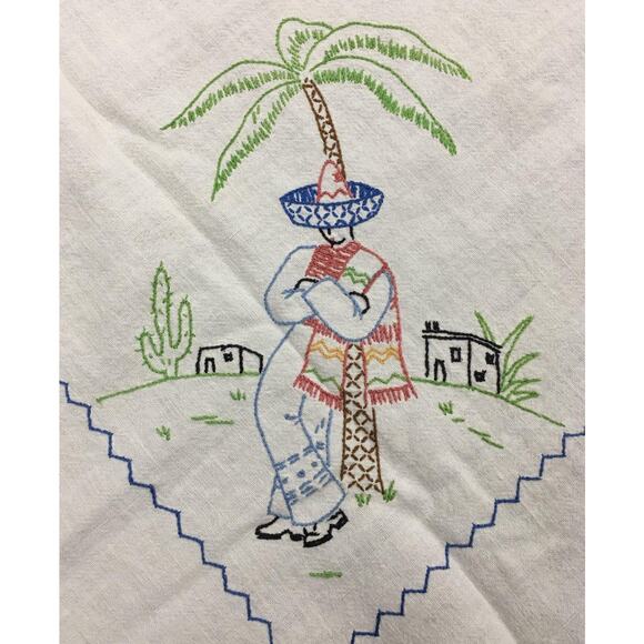 Vintage Handmade Embroidered Tablecloth Mexican Motif 40x46 Boho Folk Art - Picture 6 of 9